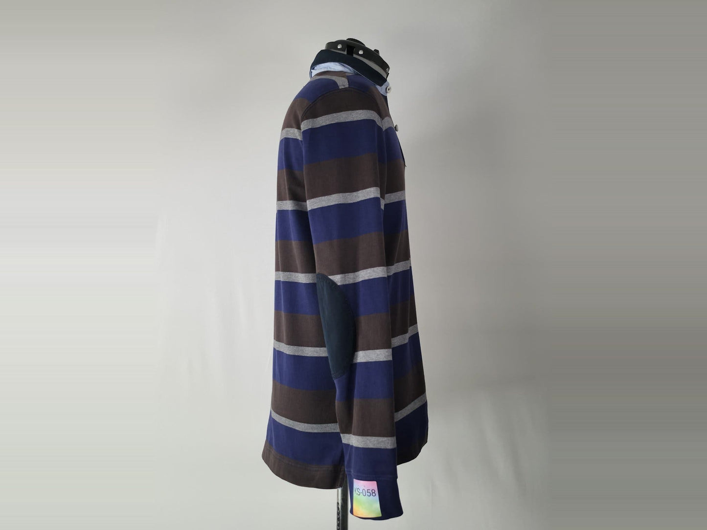 MASSIMO DUTTI Rugby Polo Shirt Size L 40 Striped Blue Brown White Cotton Premium