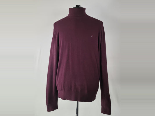 TOMMY HILFIGER Turtleneck Sweater Size XL 54 Burgundy Pima Cotton Cashmere Knit