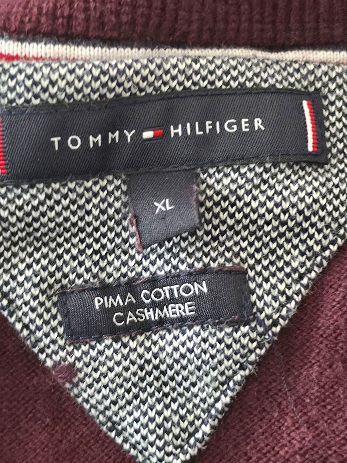 TOMMY HILFIGER Turtleneck Sweater Size XL 54 Burgundy Pima Cotton Cashmere Knit