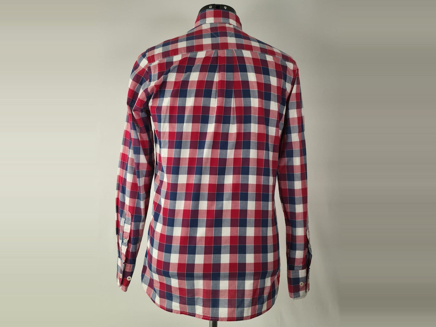 TOMMY HILFIGER Custom Fit Shirt Size XS Red Navy White Blue Plaid Check Cotton