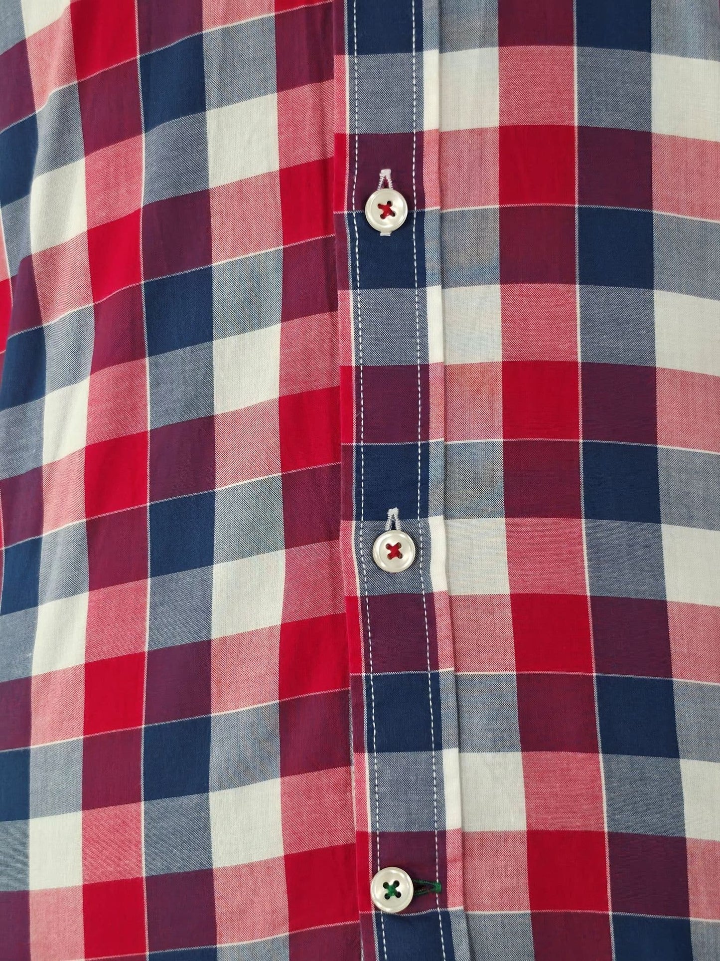 TOMMY HILFIGER Custom Fit Shirt Size XS Red Navy White Blue Plaid Check Cotton