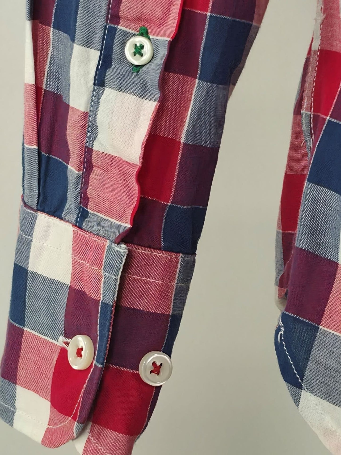 TOMMY HILFIGER Custom Fit Shirt Size XS Red Navy White Blue Plaid Check Cotton