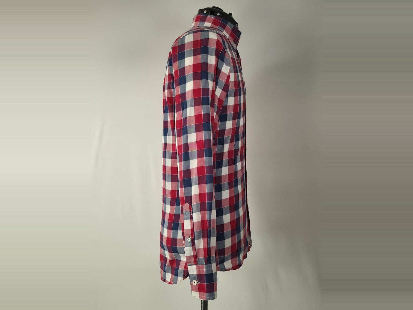 TOMMY HILFIGER Custom Fit Shirt Size XS Red Navy White Blue Plaid Check Cotton