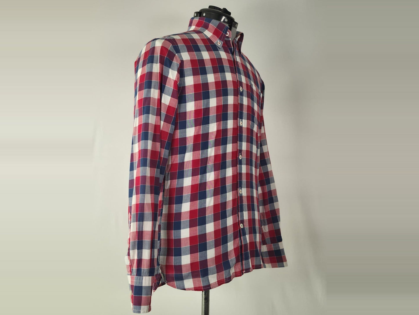 TOMMY HILFIGER Custom Fit Shirt Size XS Red Navy White Blue Plaid Check Cotton