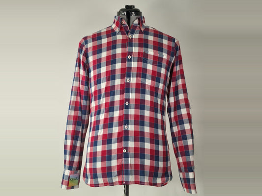 TOMMY HILFIGER Custom Fit Shirt Size XS Red Navy White Blue Plaid Check Cotton