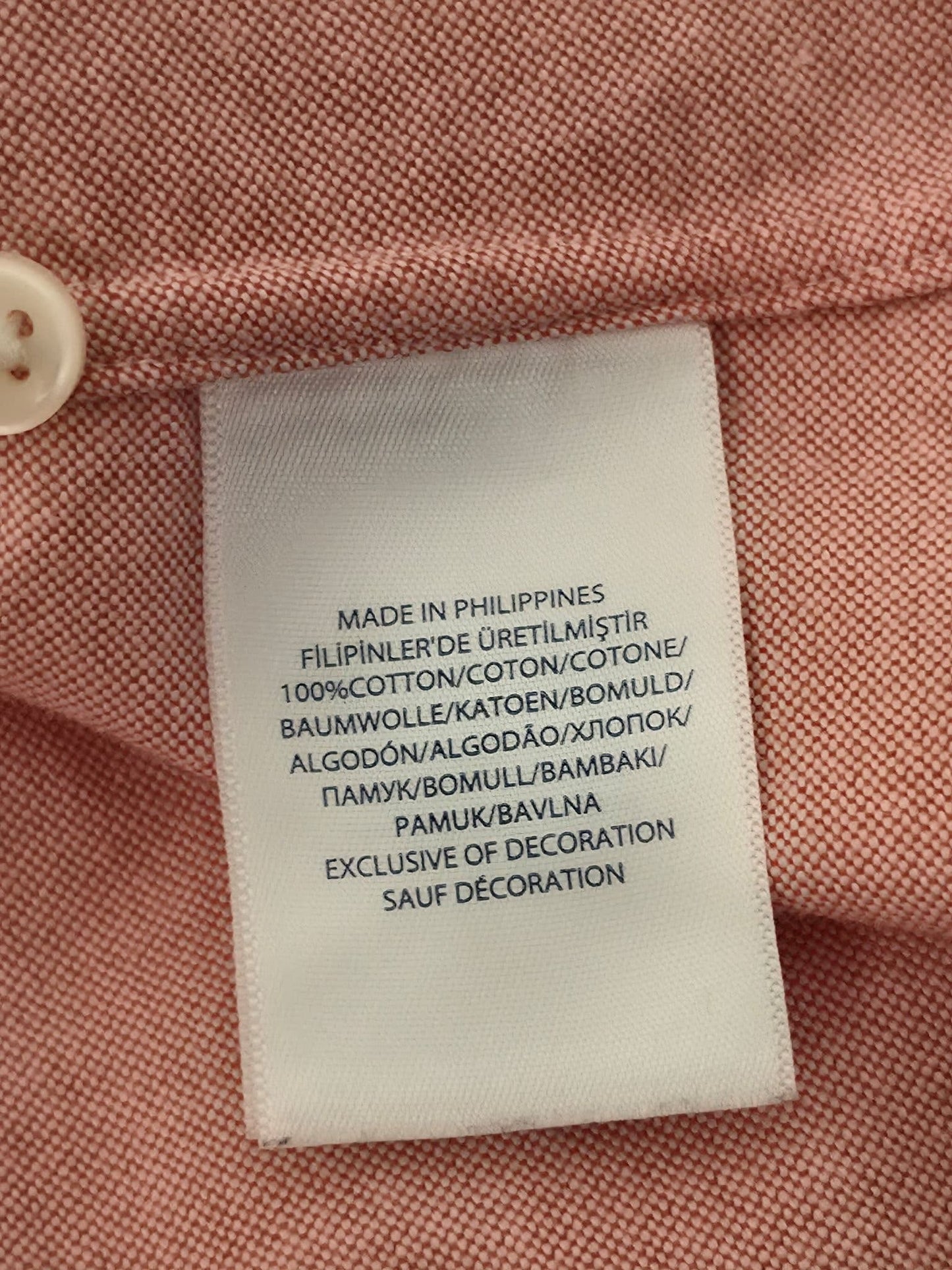 RALPH LAUREN Slim Fit Oxford Shirt Size L Pink 100% Cotton Premium Dress Casual