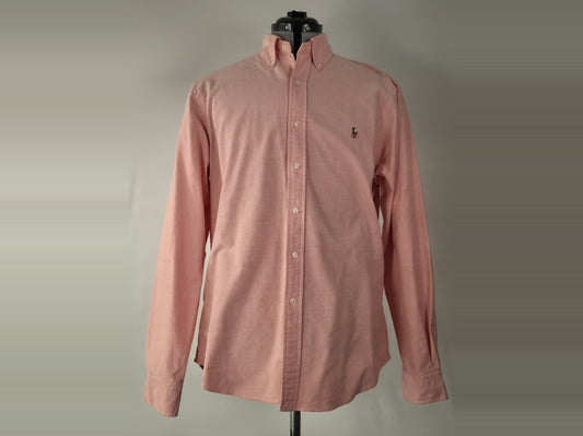 RALPH LAUREN Slim Fit Oxford Shirt Size L Pink 100% Cotton Premium Dress Casual