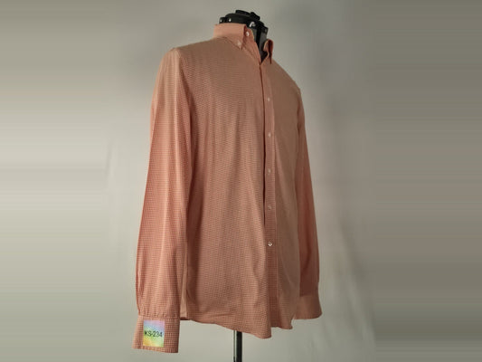 TOMMY HILFIGER Slim Fit Shirt Size 15.5 M Orange Checkered 100% Cotton Gingham