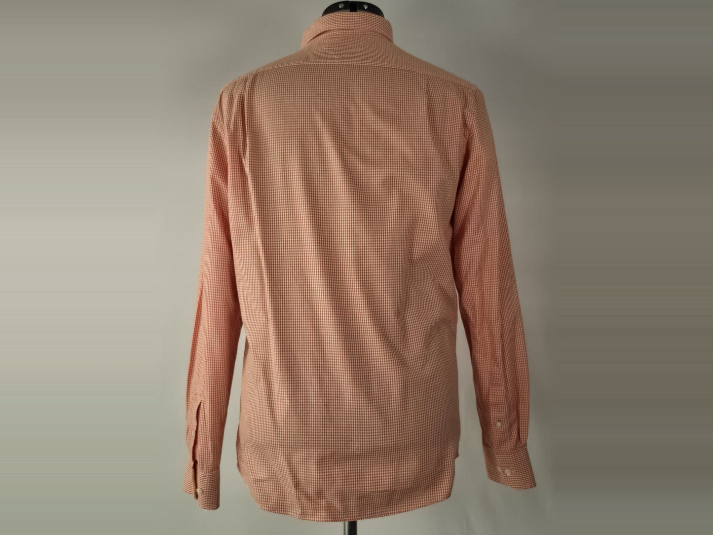 TOMMY HILFIGER Slim Fit Shirt Size 15.5 M Orange Checkered 100% Cotton Gingham
