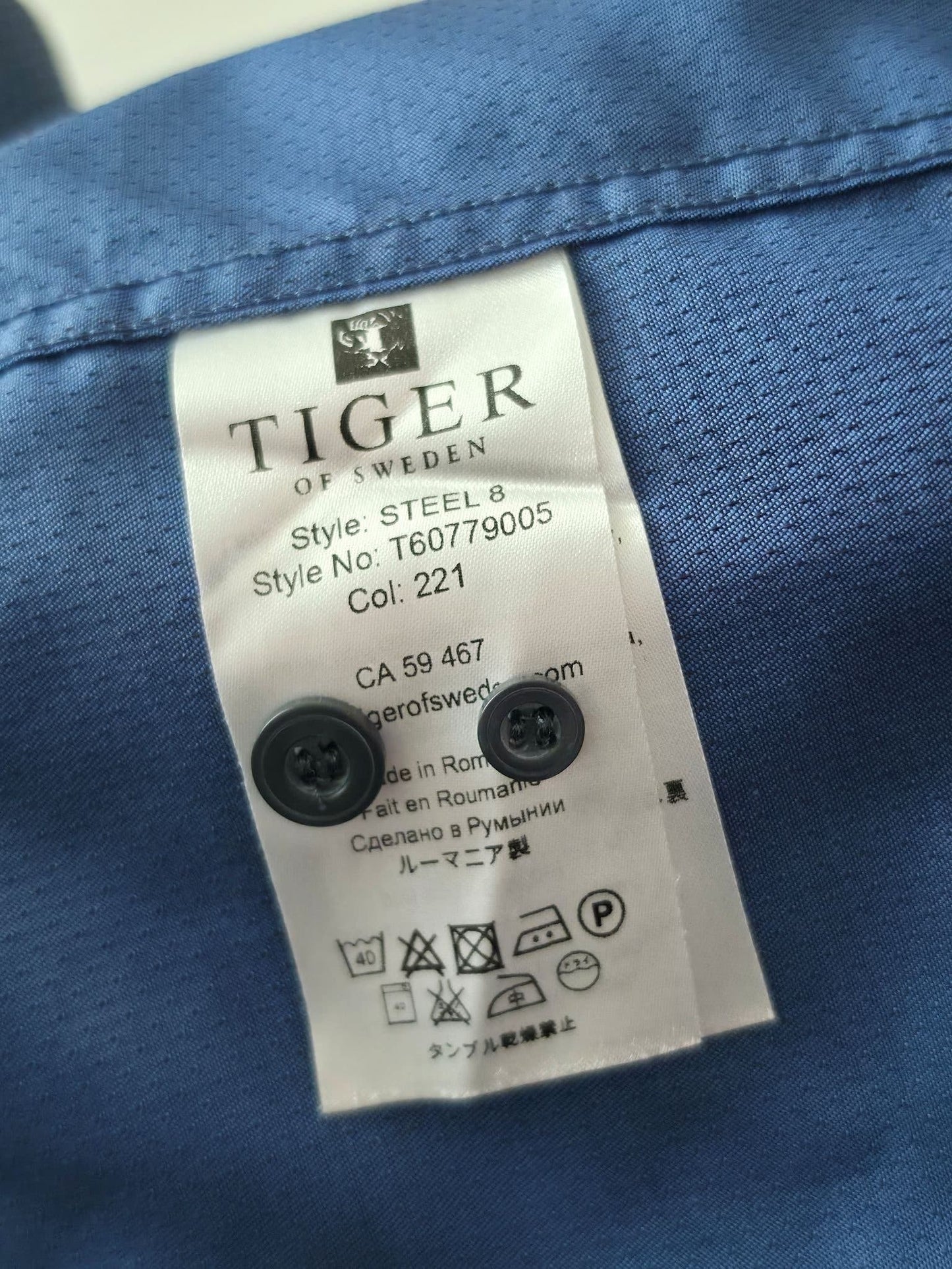 TIGER OF SWEDEN Steel 8 Slim Fit Shirt Size 40 M Navy Blue 100% Cotton Premium