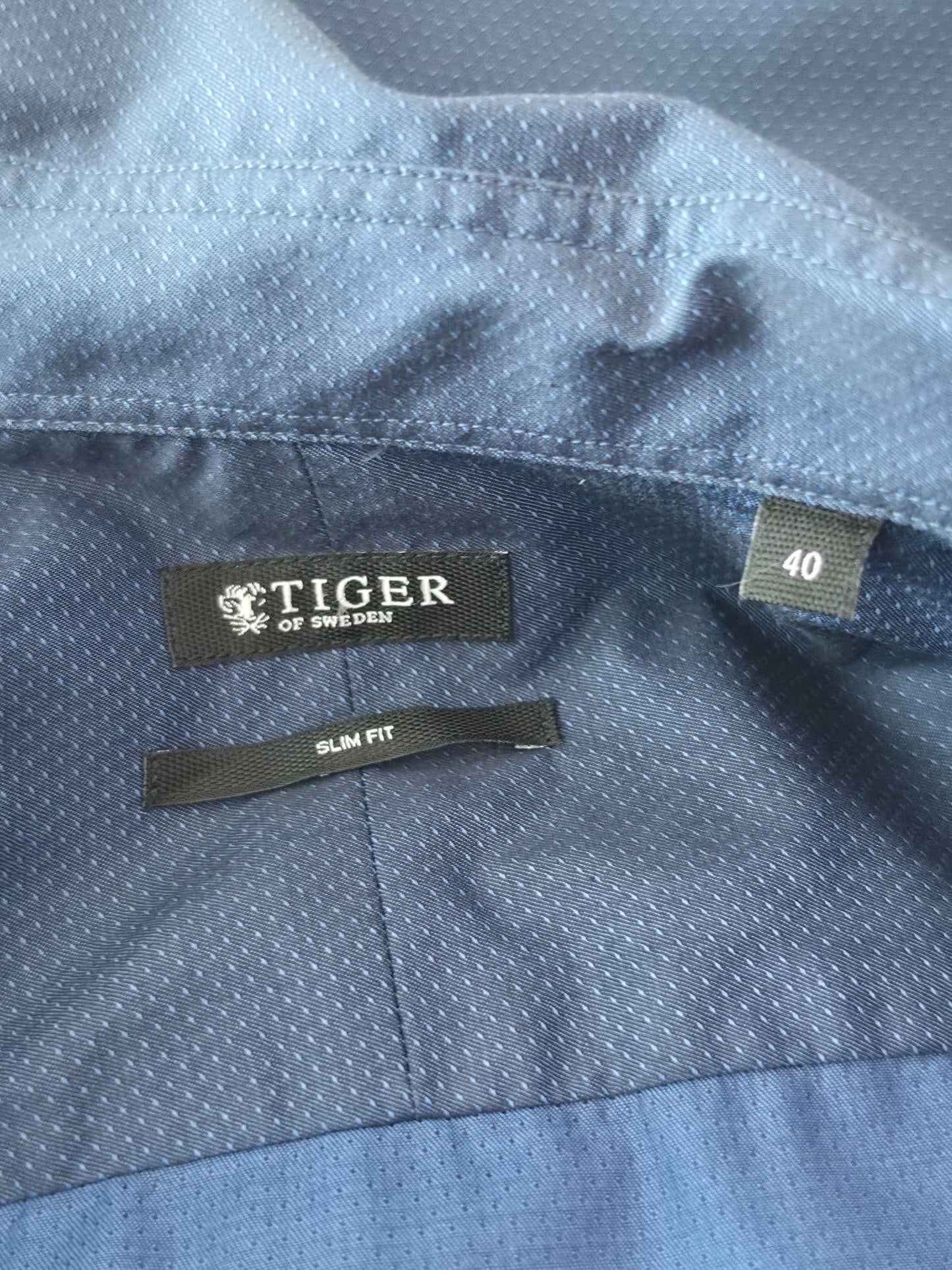 TIGER OF SWEDEN Steel 8 Slim Fit Shirt Size 40 M Navy Blue 100% Cotton Premium