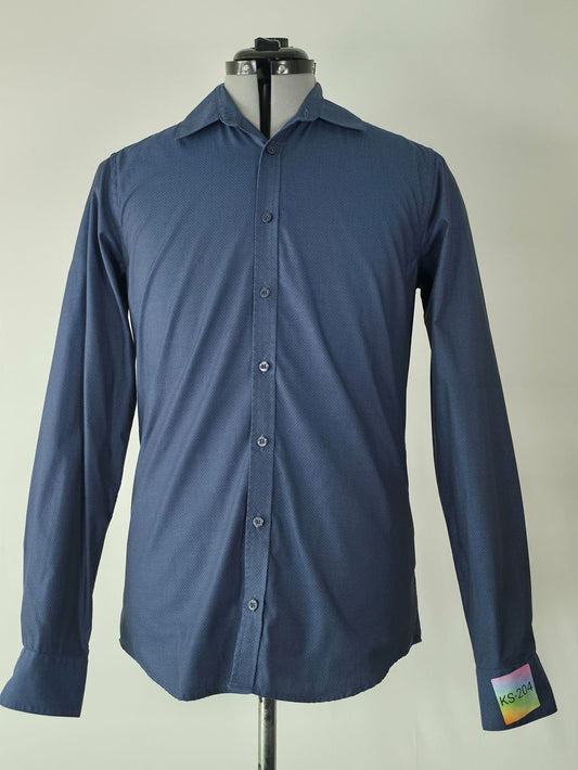 TIGER OF SWEDEN Steel 8 Slim Fit Shirt Size 40 M Navy Blue 100% Cotton Premium