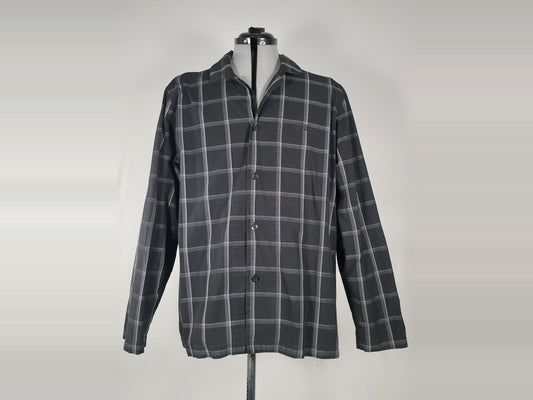 HUGO BOSS Plaid Shirt Size XL Black White Checked 100% Cotton Premium Casual