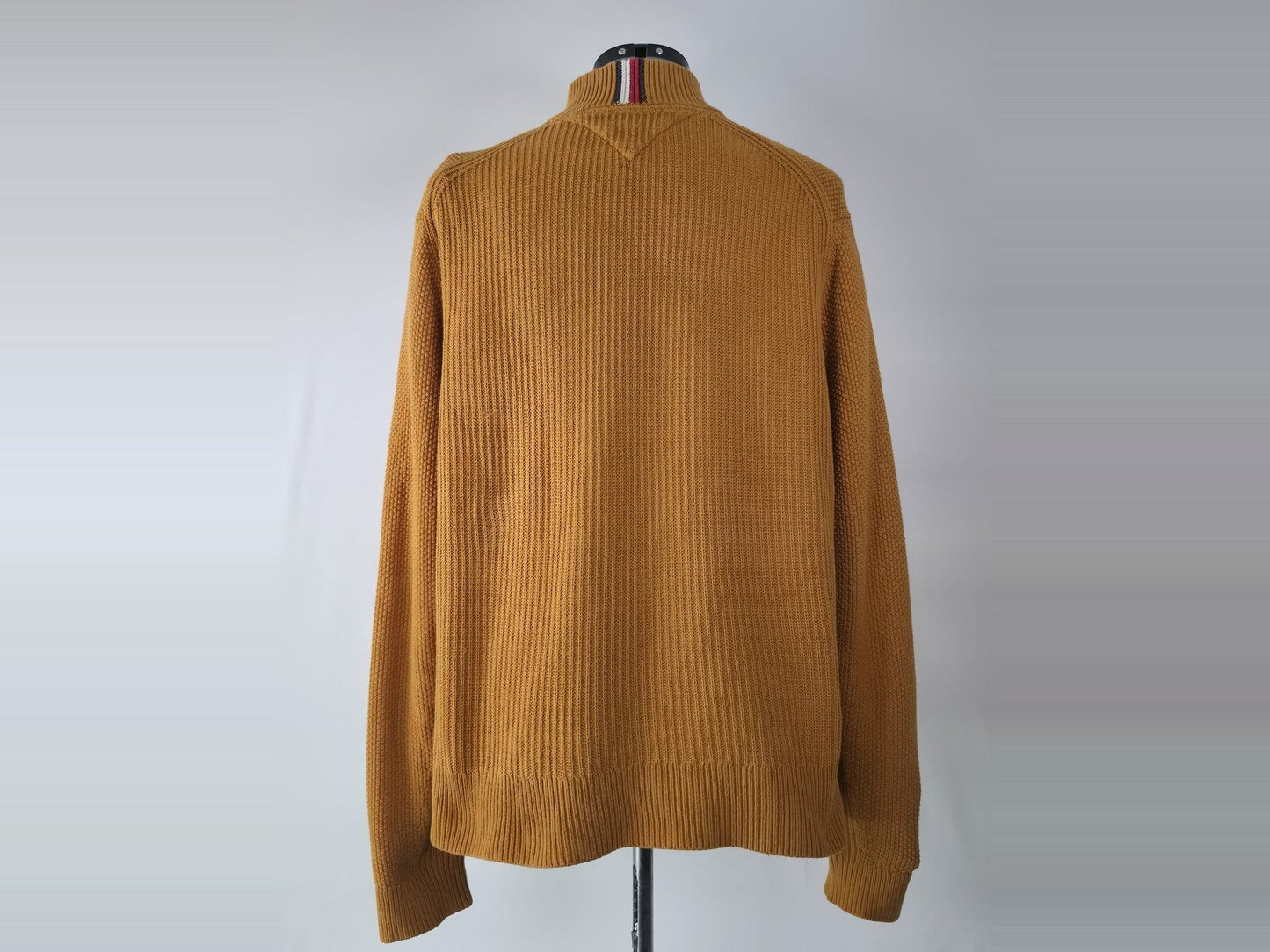 TOMMY HILFIGER Half Zip Sweater Size XL 54 Mustard Organic Cotton Knit Premium