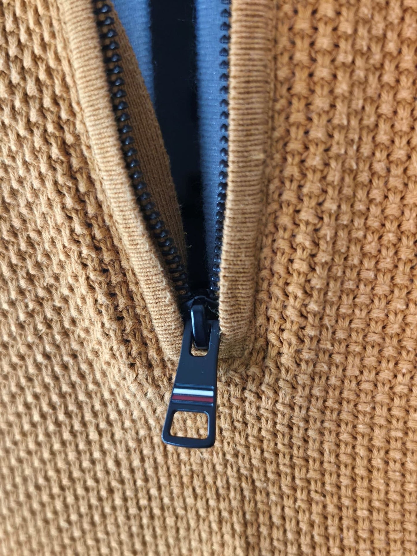 TOMMY HILFIGER Half Zip Sweater Size XL 54 Mustard Organic Cotton Knit Premium