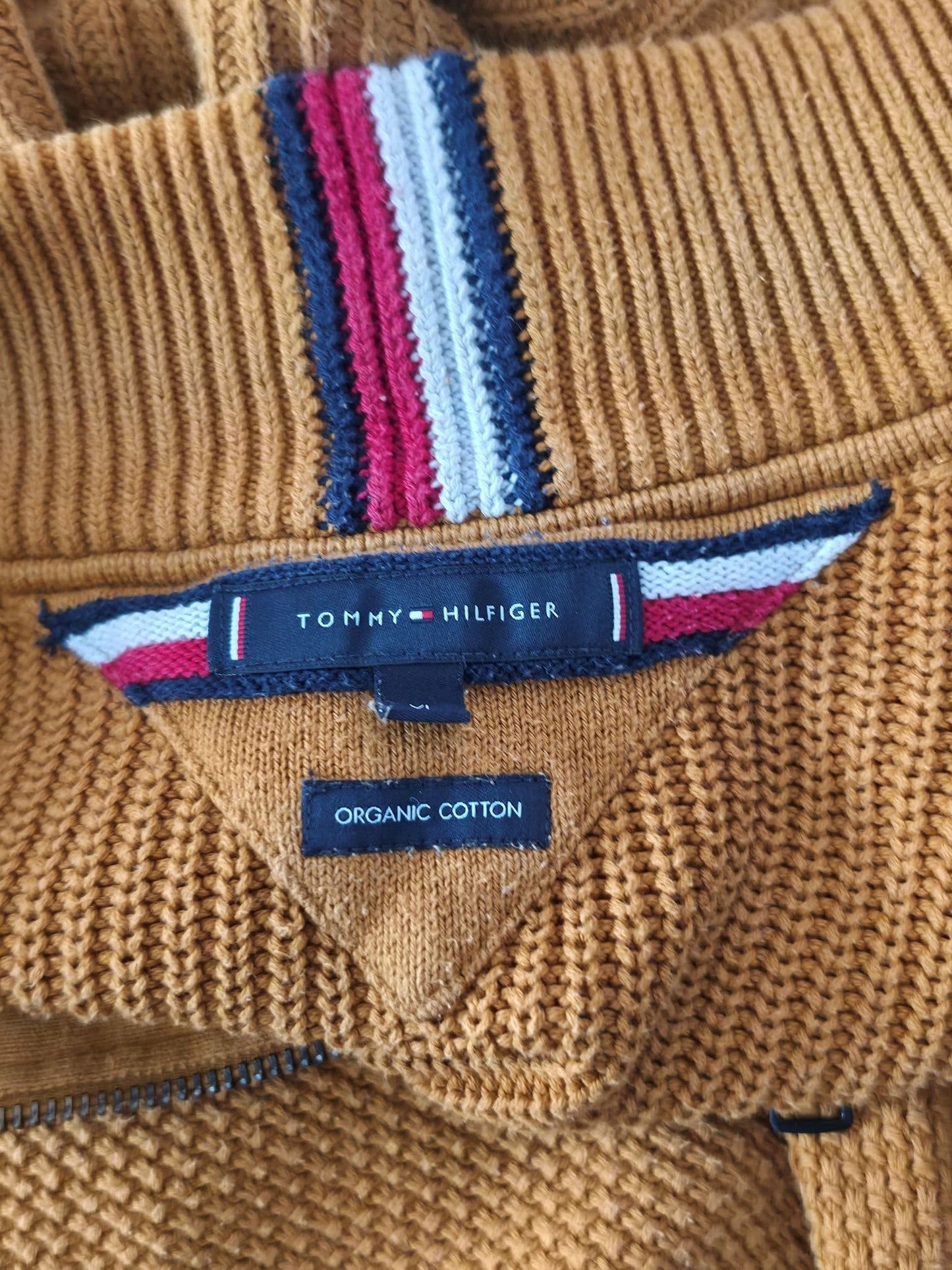 TOMMY HILFIGER Half Zip Sweater Size XL 54 Mustard Organic Cotton Knit Premium