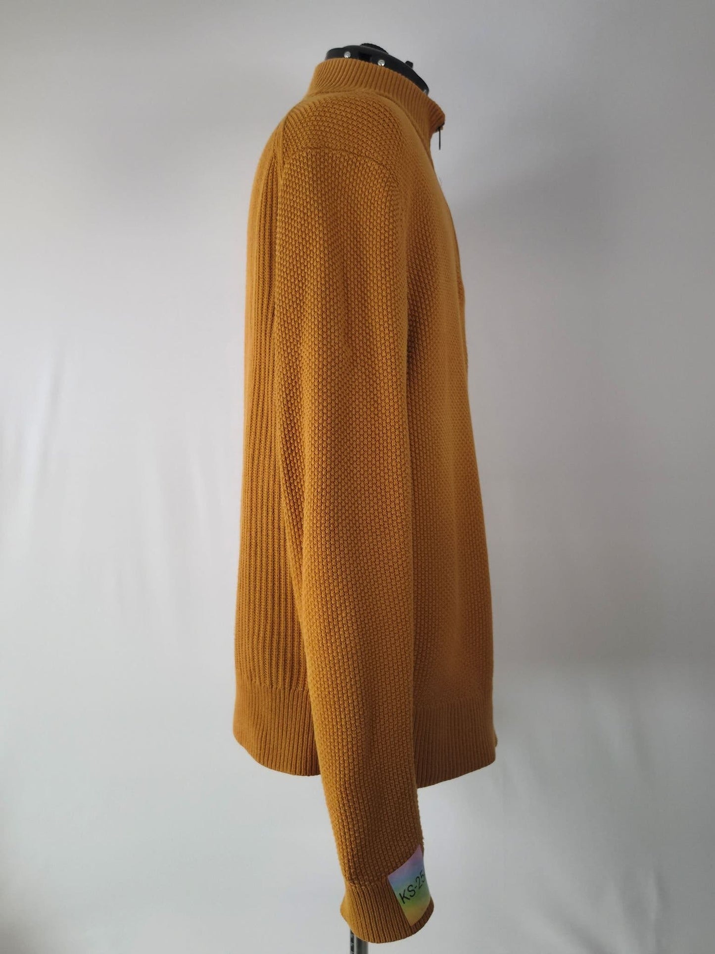 TOMMY HILFIGER Half Zip Sweater Size XL 54 Mustard Organic Cotton Knit Premium
