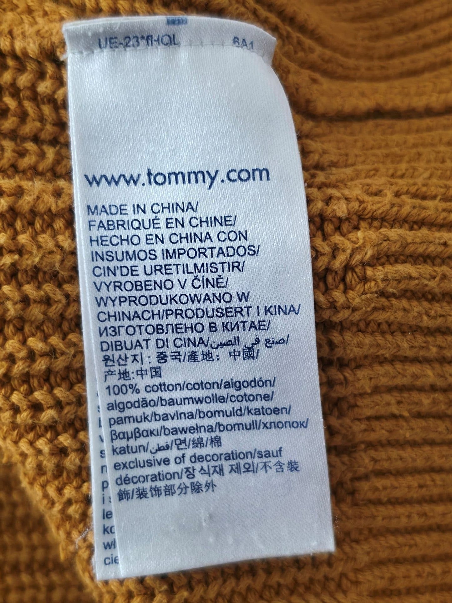 TOMMY HILFIGER Half Zip Sweater Size XL 54 Mustard Organic Cotton Knit Premium