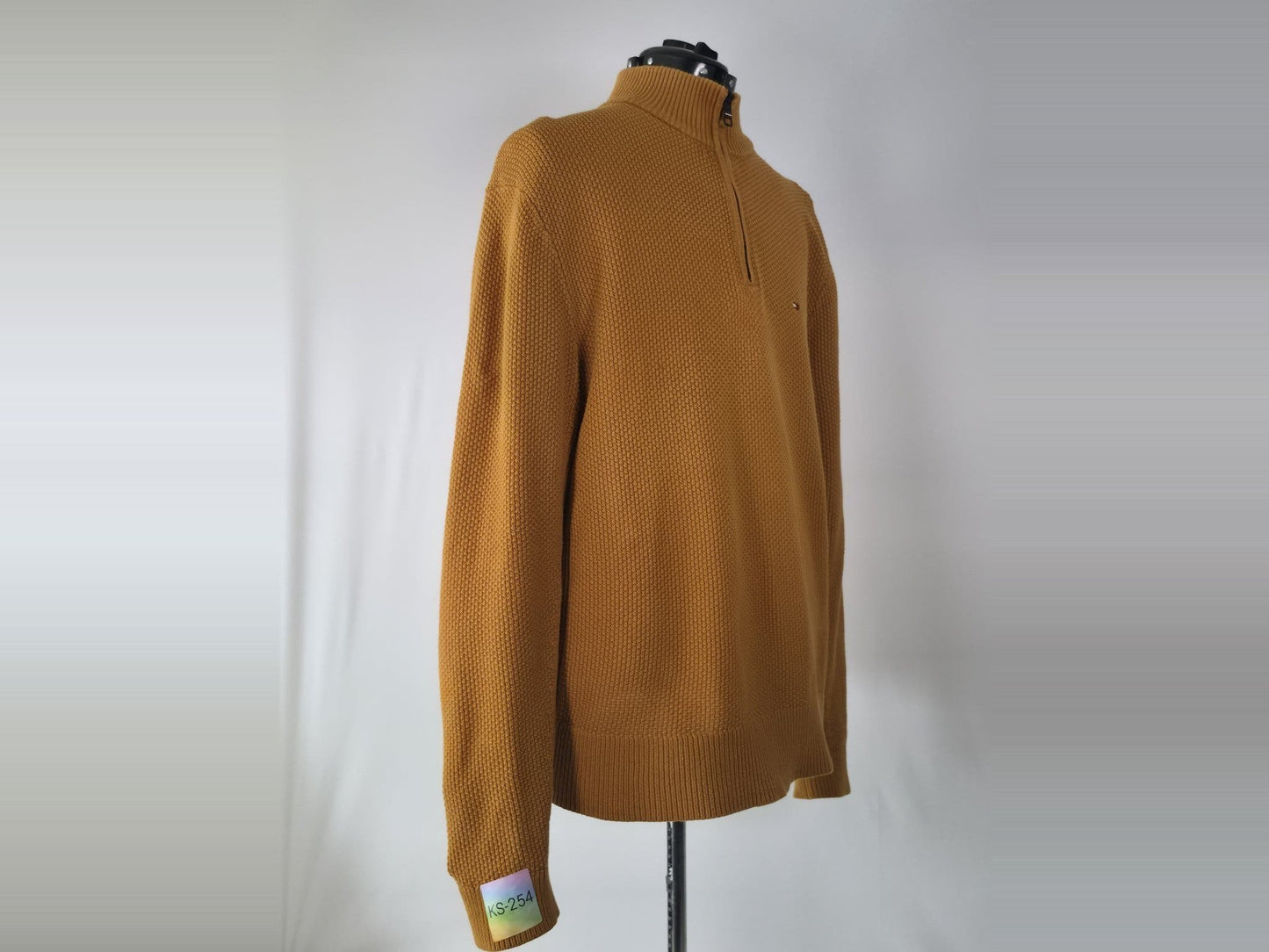 TOMMY HILFIGER Half Zip Sweater Size XL 54 Mustard Organic Cotton Knit Premium