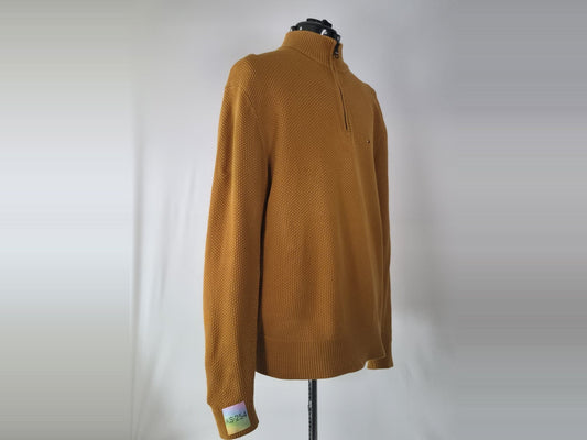 TOMMY HILFIGER Half Zip Sweater Size XL 54 Mustard Organic Cotton Knit Premium